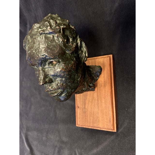 Wood 1960s Vintage Mid-Century Bronze Sculpture Head of a Man John Henry Waddell For Sale - Image 7 of 12