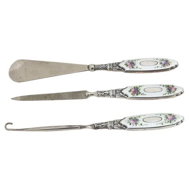 Early 20th Century Sterling & Enamel Floral Dresser Set - 6 Pieces For Sale - Image 5 of 9