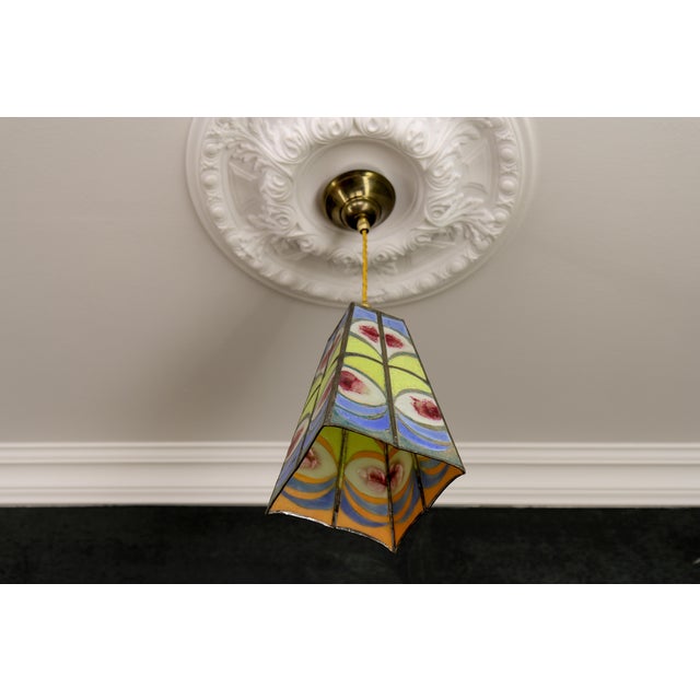 Mid-Century Blue, Yellow and Red Stained Glass Pendant Light, 1970s For Sale - Image 10 of 18