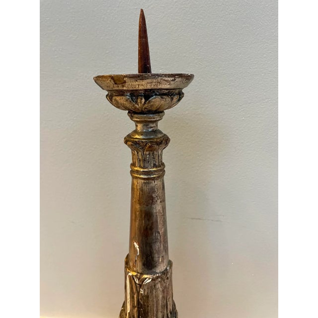 Late 18th / Early 19th Century Italian Giltwood Pricket Candlestick – 27” For Sale - Image 4 of 8