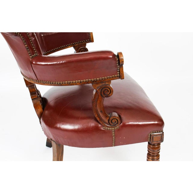19th Century Victorian Oak Leather Desk Chair For Sale - Image 16 of 18