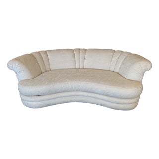 Curvy Jacquard Upholstered Sofas -a Pair For Sale