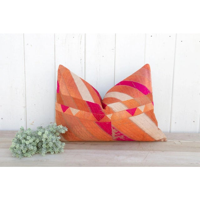 Rose Deep Rose Silk Phulkari Pillow For Sale - Image 8 of 9