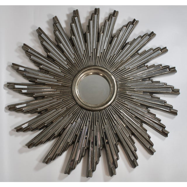 Extra Large Mid Century Modern Silver Sunburst Mirror For Sale - Image 10 of 10