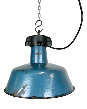 Industrial Blue Enamel Factory Lamp with Cast Iron Top, 1960s