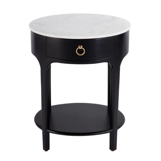 Ellen 18.25 in. W Oval Marble and Wood 1 Drawer Nightstand, Black For Sale In Chicago - Image 6 of 11
