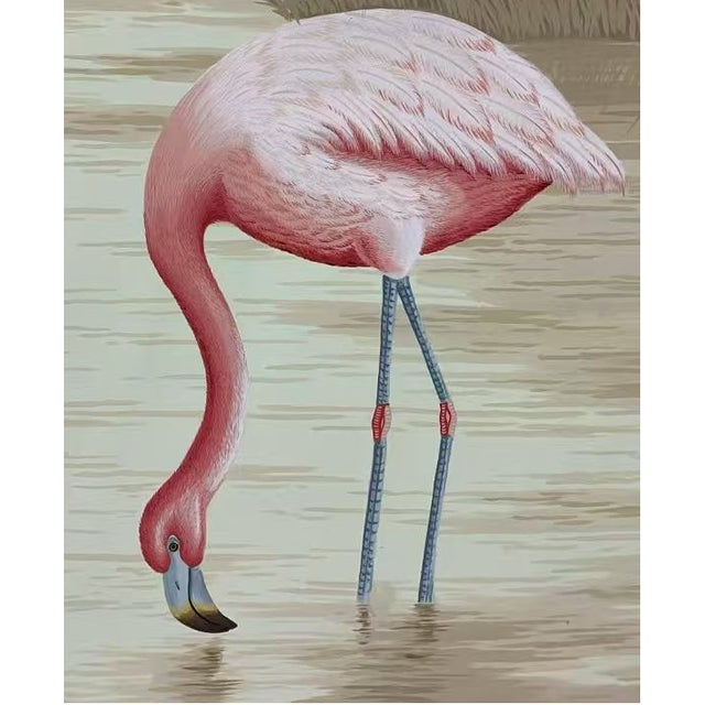 36" * H96" * 2ps, Neoclassical Hand-Painted Flamingo Luxury Retro Seamless Wall Mural For Sale - Image 4 of 4