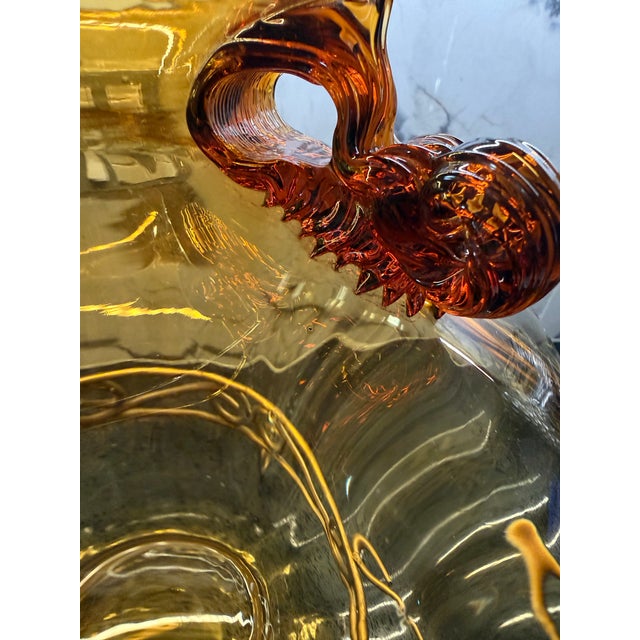 Pre owned Vintage Amber Large round Hand Blown Crystal Vase in excellent Condition.