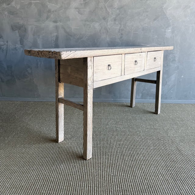 Late 20th Century Vintage Natural Elm Wood Console Table With Drawers For Sale - Image 5 of 13