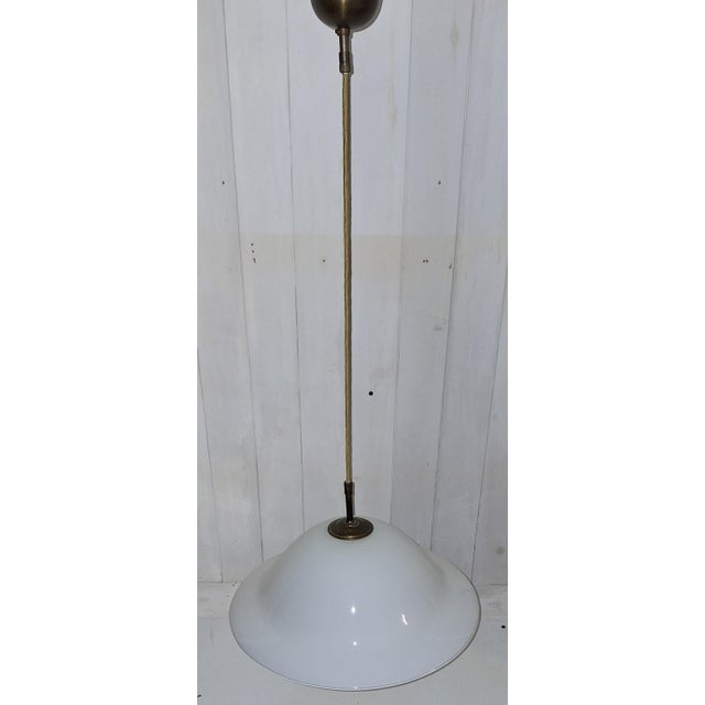 Vintage Ceiling Lamp with White Curved Glass Shade on Brass Mount, 1970s For Sale - Image 4 of 7