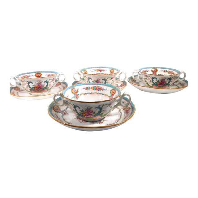 1950s Cauldron Set of Four Bullion Cups and Underplates in H9170 For Sale