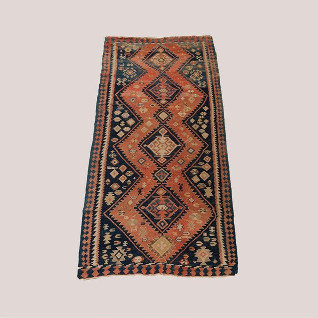 Vintage Hand-Knotted Caucasian Kazak Kilim Runner, 1920s, in Good conditions. Designed 1920 to 1949