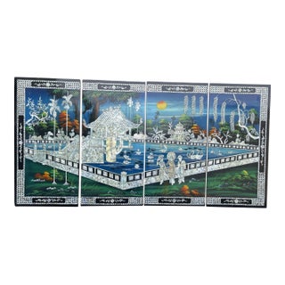 The One Pillar Pagoda (Chùa Một Cột) Mother-of-Pearl Inlay Vintage Four-Panel Decorative Wall Installation – Hanoi Vietnam For Sale