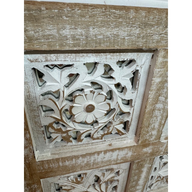 Wood Bohemian Rustic Carved Mango Wood Wall Panel Mirror For Sale - Image 7 of 12