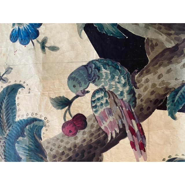 Textile Antique Jacobean Flowers & Birds Wallpaper Artists’ Rendering For Sale - Image 7 of 13