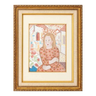 Bela Kadar Portrait of a Girl Gouache on Paper For Sale