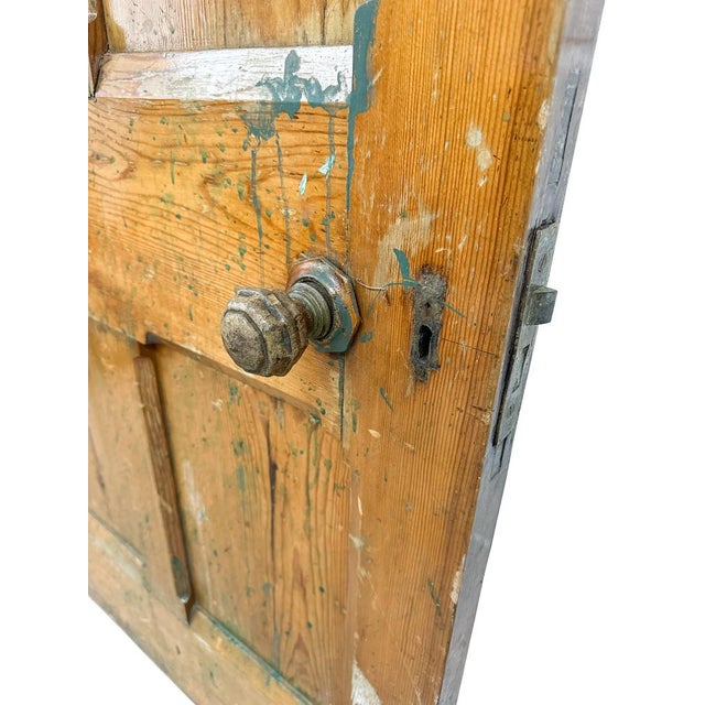 Victorian Gothic Revival Arched Pitch Pine 6-Panel Door with Carved Handles, 19th Century For Sale - Image 4 of 9