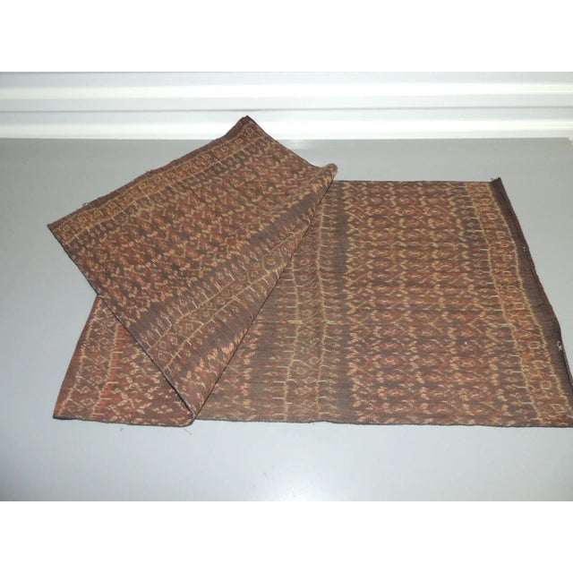Asian Vintage Brown and Tan Woven Cotton Ikat Textile For Sale - Image 3 of 11