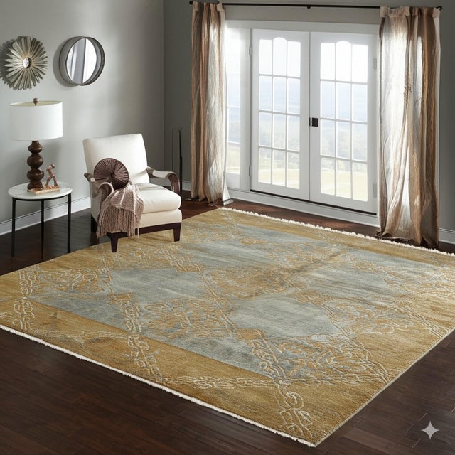 2020s 6x9 Versatile Classic Blue Brown Floral Modern Hand Knotted Wool Carpet Rug For Sale - Image 5 of 5