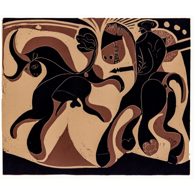 Original 1962 linoleum cut engraving (linocut) after and approved by Pablo Picasso from "Picasso Linoleum Cuts Bacchanals,...
