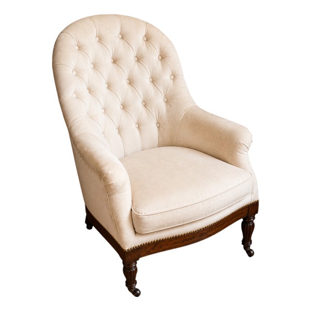 Napoleon III Cabriolet Armchair in Mahogany and Buttoned Fabric, 1800s For Sale