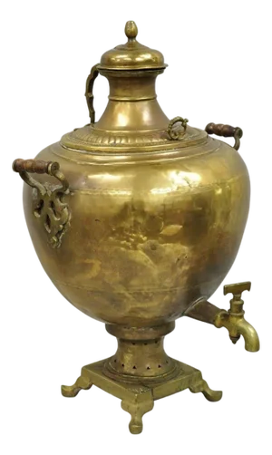 Antique Middle Eastern Moroccan Giant Brass Bulbous Samovar With Handles