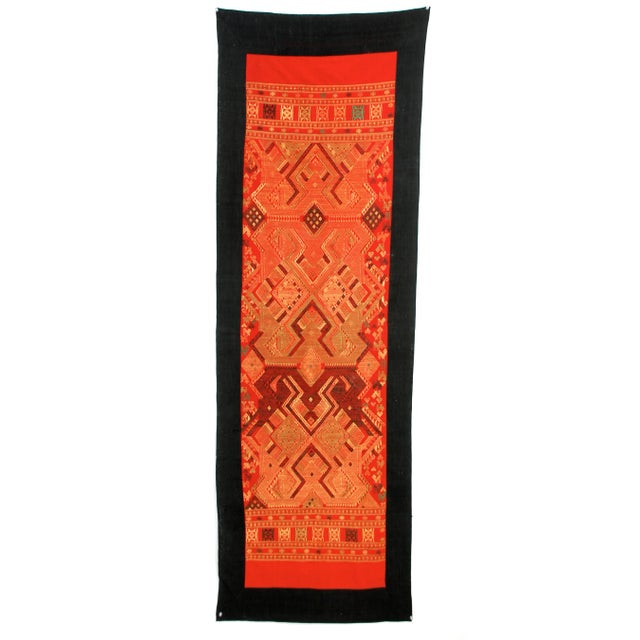 A rare and wonderful early cotton/silk tribal textile with protective figures. Handspun cotton with silk embroidered...