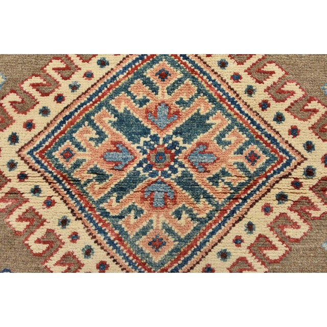 Textile Kazak Rug 3’11” X 5’10” Brown Wool Tribal Hand-Knotted Oriental Carpet For Sale - Image 7 of 12