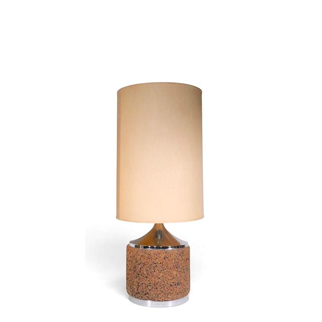 Mid 20th Century Danish Modern Cork and Chrome Table Lamps With Original Shades - Pair For Sale - Image 9 of 14