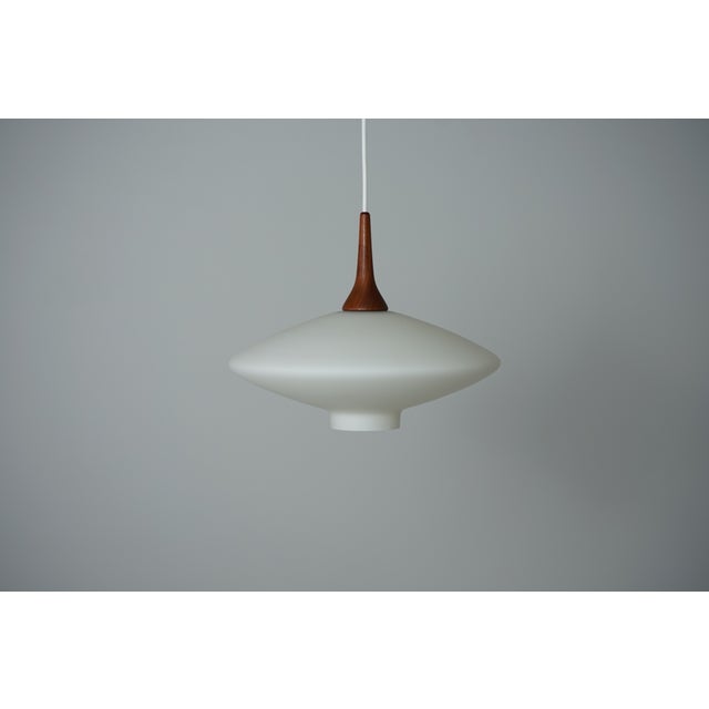 Wood Mid-Century Modern Danish UFO Lamp in Opal Glass and Teak, 1960s For Sale - Image 7 of 15