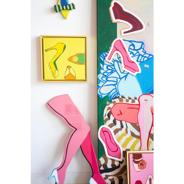 Contemporary Yellow Shoe Painting by Angela Chrusciaki Blehm Titled Fetish Lime For Sale - Image 3 of 5