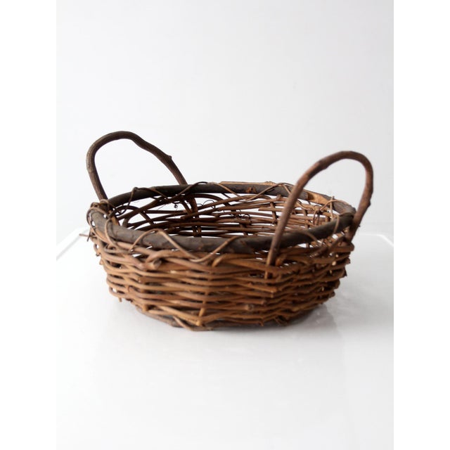 Vintage Handwoven Vine Basket With Handles For Sale - Image 4 of 14
