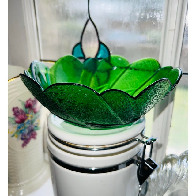 Indiana Glass Company Vintage Green Pressed Glass Leaf Bowl – Scalloped Rim, Mid-Century Decorative Dish For Sale - Image 4 of 11