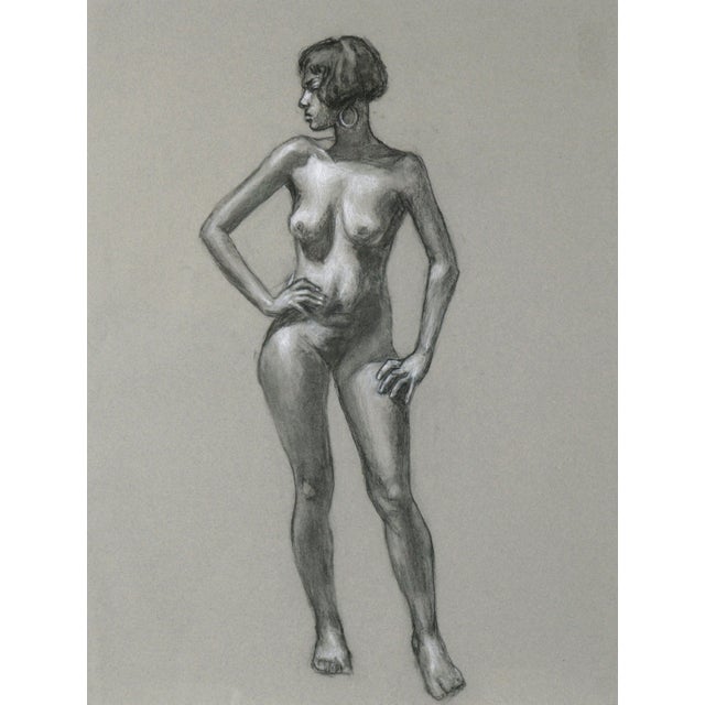 "Standing Figure" Nude in Charcoal and Color Pencil on Paper Beautiful modern figure drawing of a nude woman by Bay Area...