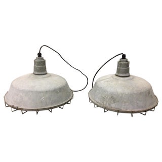 Vintage Warehouse Industrial Pendant Lights - Pair For Sale