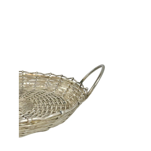 Mid 20th Century Vintage French Provincial Woven Silver Plate Basket Tray With Handles Style After Christofle For Sale - Image 5 of 12