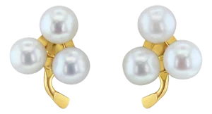 Three Pearl Cluster Studs 14k Yellow Gold, 2 Pieces