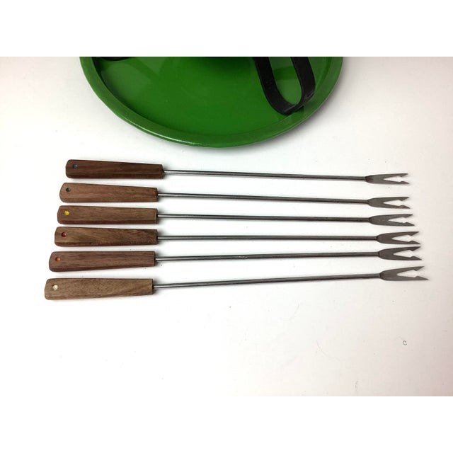 Vintage Mid Century Modern Gourmet Fondue Set Green Enamel. 9” in diameter without handle.Great vintage condition with no...