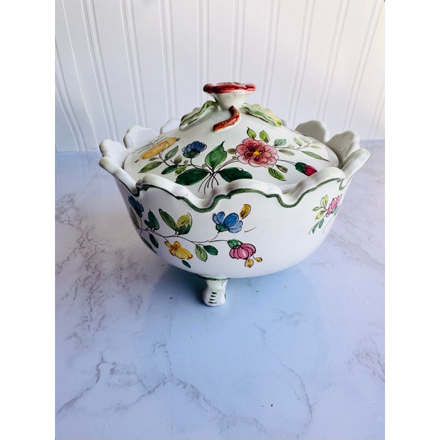 Hand Painted Vintage Italian Lidded Dish With Flowers For Sale - Image 4 of 11