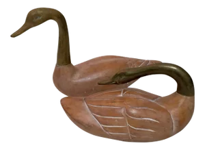 Frederick Cooper Wood & Brass Decorative Swans - A Pair