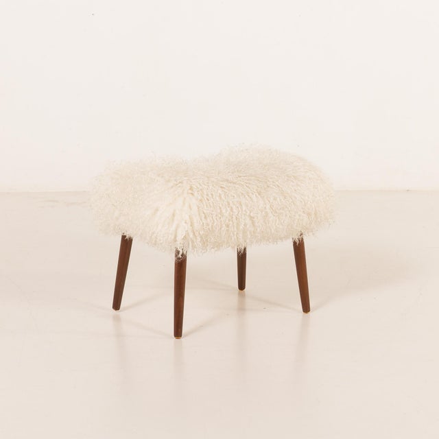 Wood Mid-Century Danish Ottoman in Longhair Sheepskin, 1960s For Sale - Image 7 of 9