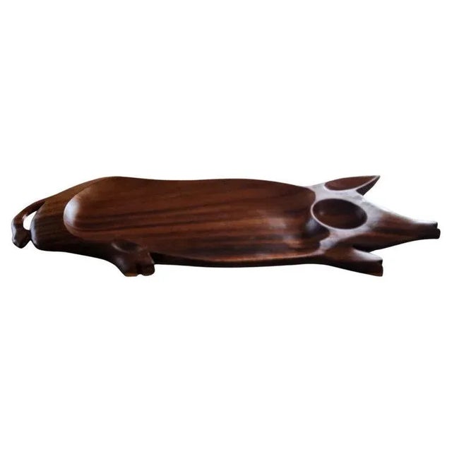 1970s Pig Party Platter Serving Tray Wood Charcuterie Board For Sale - Image 4 of 12