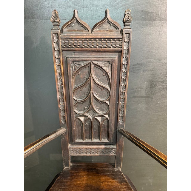 Wood Carved Oak Wainscot Arm Chair, 1880 For Sale - Image 7 of 9