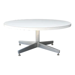 1970s Round White Laminate Aluminum Coffee Table