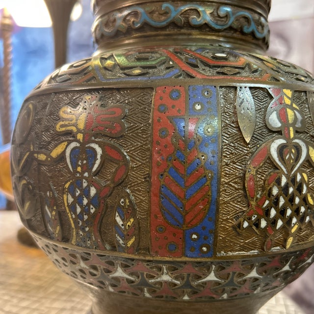 Antique Japanese Champleve Enamel & Bronze Urn Style Table Lamp For Sale In Miami - Image 6 of 10