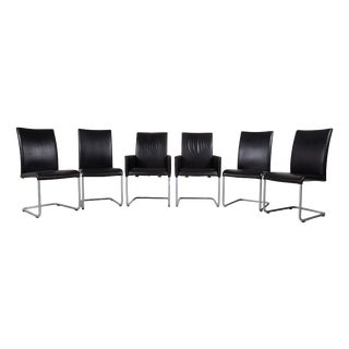 D2 Chairs in Black Leather from Hülsta, Set of 6 For Sale