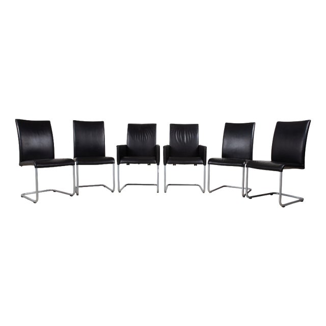 D2 Chairs in Black Leather from Hülsta, Set of 6 For Sale
