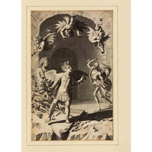 Satan, Sin and Death from Milton's Paradise Lost, Etching, Late 17th Century, Etching For Sale