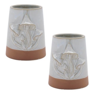 Tapered Porecelain Planter with Mushrooms (Set of 2) For Sale