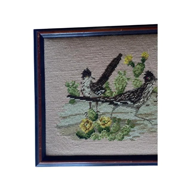 Farmhouse Vintage 1970’s Needlepoint Art of Flowers and Birds , Framed For Sale - Image 3 of 7